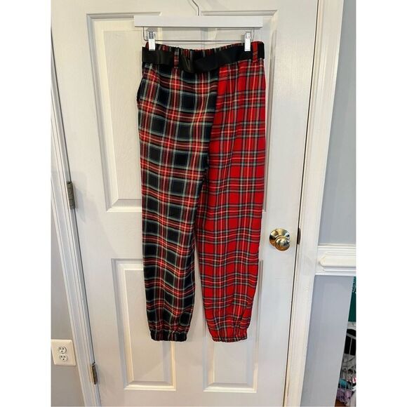 Almost Famous Double Tartan Plaids Punk Belted Jogger Pants sz S EUC - Picture 7 of 9